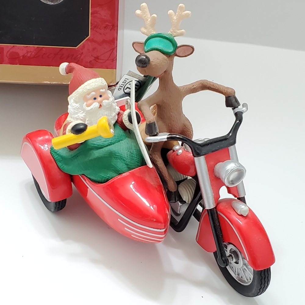 1997 Vintage Hallmark Santa Motorcycle Chums Light & Motion Christmas Ornament